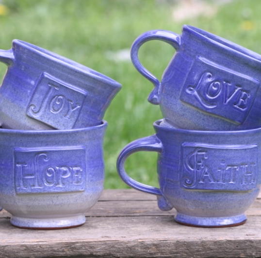 Faith, Hope, Love, Joy Pottery Mugs