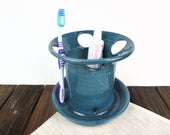 Pottery Tooth Brush holder, ceramic bathroom caddy, bathroom organizer storage,
